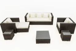 Discount Gartenlounge, braun marmoriert, Polyrattan, 6 Pers, wasserfeste Kissenbox, inkl. Beistelltisch Polyrattan-Gartenmöbel|Gartenlounge