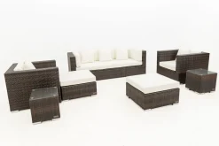 Discount Gartenlounge, braun marmoriert, Polyrattan, 6 Pers, wasserfeste Kissenbox, inkl. Beistelltisch Polyrattan-Gartenmöbel|Gartenlounge