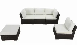 Clearance Gartenlounge, braun marmoriert, Polyrattan, für 5 Personen, wasserfeste Kissenbox Polyrattan-Gartenmöbel|Gartenlounge