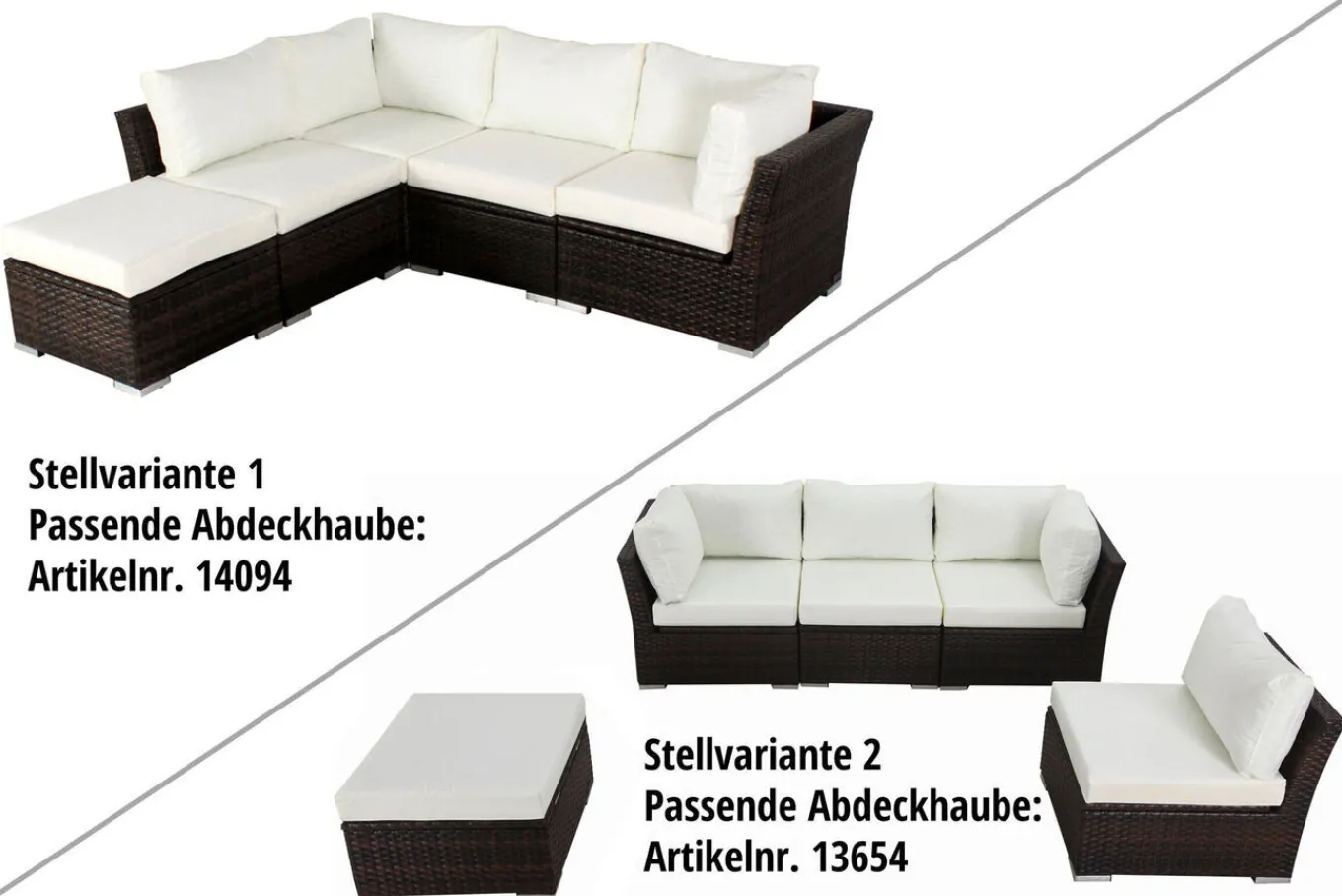 Clearance Gartenlounge, braun marmoriert, Polyrattan, für 5 Personen, wasserfeste Kissenbox Polyrattan-Gartenmöbel|Gartenlounge