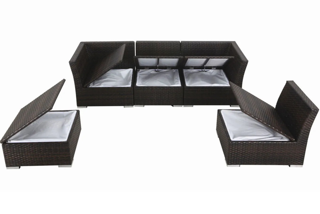 Clearance Gartenlounge, braun marmoriert, Polyrattan, für 5 Personen, wasserfeste Kissenbox Polyrattan-Gartenmöbel|Gartenlounge