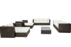 Sale Gartenlounge, braun marmoriert, Polyrattan, 9 Pers, wasserfeste Kissenbox, inkl. Beistelltisch Polyrattan-Gartenmöbel|Gartenlounge