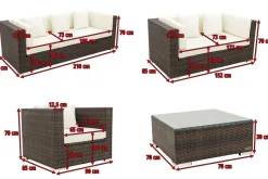 Sale Gartenlounge, braun marmoriert, Polyrattan, 9 Pers, wasserfeste Kissenbox, inkl. Beistelltisch Polyrattan-Gartenmöbel|Gartenlounge