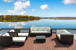 Sale Gartenlounge, braun marmoriert, Polyrattan, 9 Pers, wasserfeste Kissenbox, inkl. Beistelltisch Polyrattan-Gartenmöbel|Gartenlounge