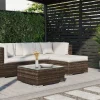 New Gartenlounge, braun marmoriert, 5 Pers, Polyrattan, wasserfeste Kissenbox Polyrattan-Gartenmöbel|Gartenlounge