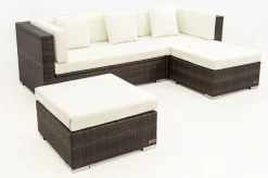 New Gartenlounge, braun marmoriert, 5 Pers, Polyrattan, wasserfeste Kissenbox Polyrattan-Gartenmöbel|Gartenlounge