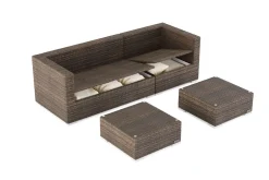 New Gartenlounge, braun marmoriert, 5 Pers, Polyrattan, wasserfeste Kissenbox Polyrattan-Gartenmöbel|Gartenlounge
