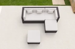 New Gartenlounge, braun marmoriert, 5 Pers, Polyrattan, wasserfeste Kissenbox Polyrattan-Gartenmöbel|Gartenlounge