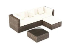 New Gartenlounge, braun marmoriert, 5 Pers, Polyrattan, wasserfeste Kissenbox Polyrattan-Gartenmöbel|Gartenlounge