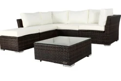 Gartenlounge, braun marmoriert, Polyrattan, inkl. Kaffeetisch, für 5 Personen, wasserfeste Kissenbox Polyrattan-Gartenmöbel|Gartenlounge
