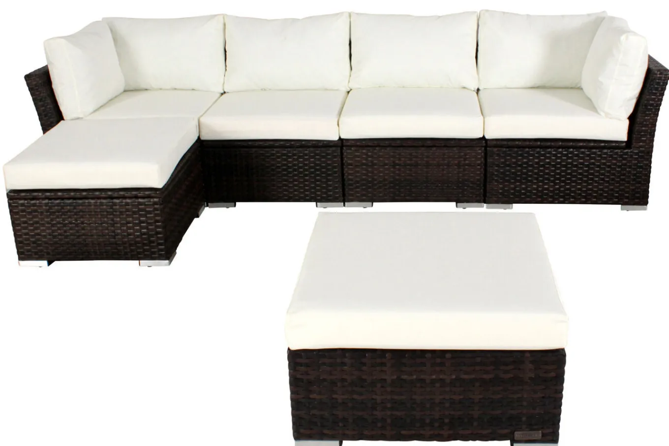 Gartenlounge, braun marmoriert, Polyrattan, inkl. Kaffeetisch, für 5 Personen, wasserfeste Kissenbox Polyrattan-Gartenmöbel|Gartenlounge