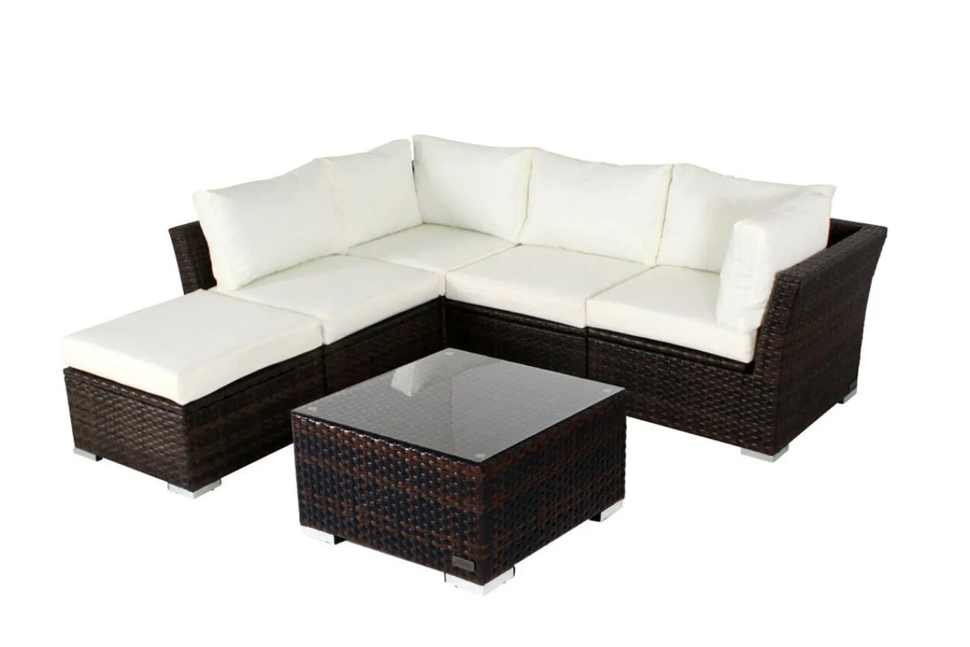 Gartenlounge, braun marmoriert, Polyrattan, inkl. Kaffeetisch, für 5 Personen, wasserfeste Kissenbox Polyrattan-Gartenmöbel|Gartenlounge
