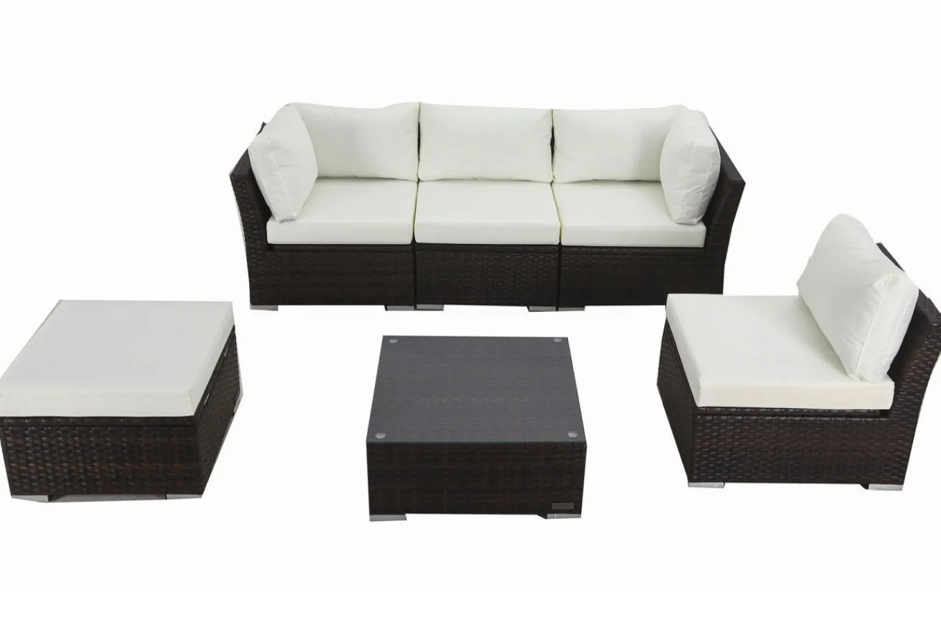Gartenlounge, braun marmoriert, Polyrattan, inkl. Kaffeetisch, für 5 Personen, wasserfeste Kissenbox Polyrattan-Gartenmöbel|Gartenlounge
