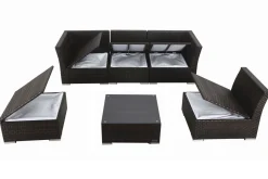 Gartenlounge, braun marmoriert, Polyrattan, inkl. Kaffeetisch, für 5 Personen, wasserfeste Kissenbox Polyrattan-Gartenmöbel|Gartenlounge