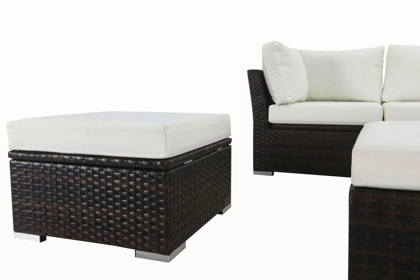 Gartenlounge, braun marmoriert, Polyrattan, inkl. Kaffeetisch, für 5 Personen, wasserfeste Kissenbox Polyrattan-Gartenmöbel|Gartenlounge