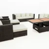 Gartenlounge, braun marmoriert, Polyrattan, 9 Pers, wasserfeste Kissenbox, inkl. Loungetisch Polyrattan-Gartenmöbel|Gartenlounge