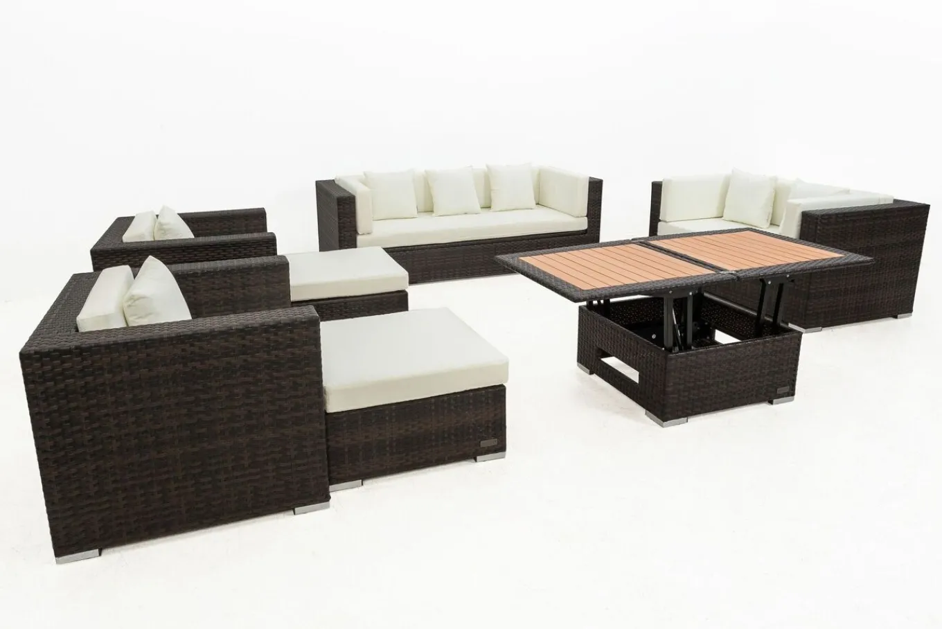 Gartenlounge, braun marmoriert, Polyrattan, 9 Pers, wasserfeste Kissenbox, inkl. Loungetisch Polyrattan-Gartenmöbel|Gartenlounge