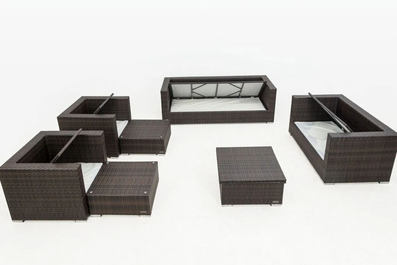 Gartenlounge, braun marmoriert, Polyrattan, 9 Pers, wasserfeste Kissenbox, inkl. Loungetisch Polyrattan-Gartenmöbel|Gartenlounge