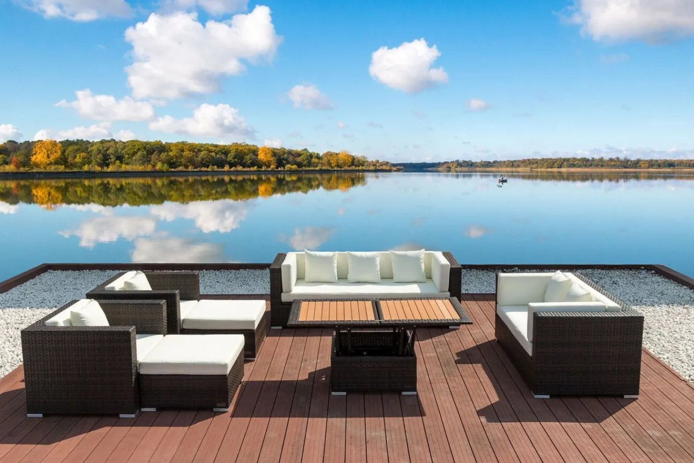 Gartenlounge, braun marmoriert, Polyrattan, 9 Pers, wasserfeste Kissenbox, inkl. Loungetisch Polyrattan-Gartenmöbel|Gartenlounge