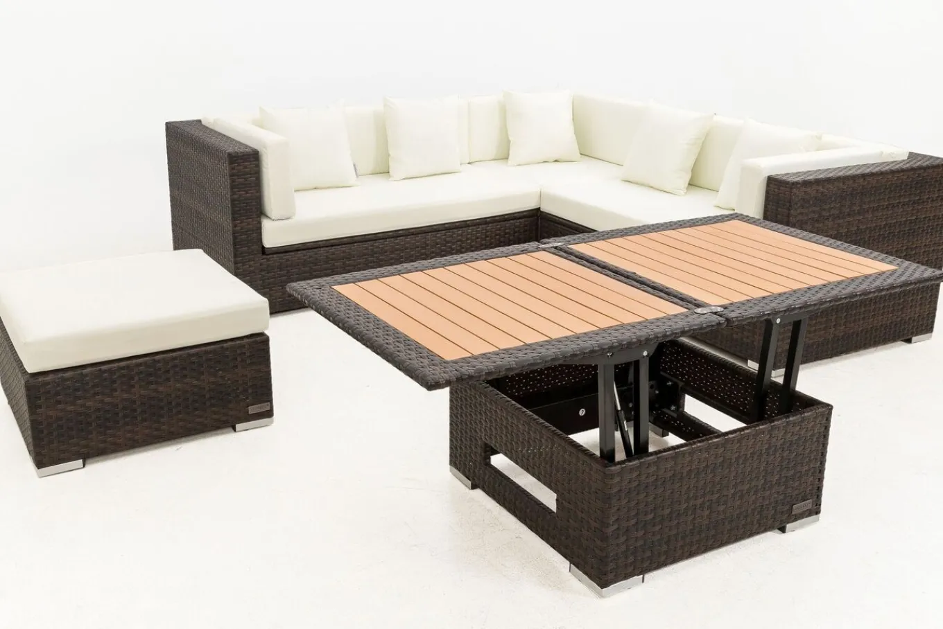Best Gartenlounge, braun marmoriert, 6 Pers, Polyrattan, wasserfeste Kissenbox, inkl. Loungetisch Polyrattan-Gartenmöbel|Gartenlounge