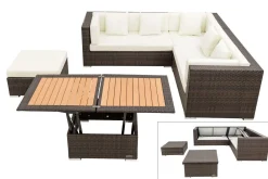 Best Gartenlounge, braun marmoriert, 6 Pers, Polyrattan, wasserfeste Kissenbox, inkl. Loungetisch Polyrattan-Gartenmöbel|Gartenlounge