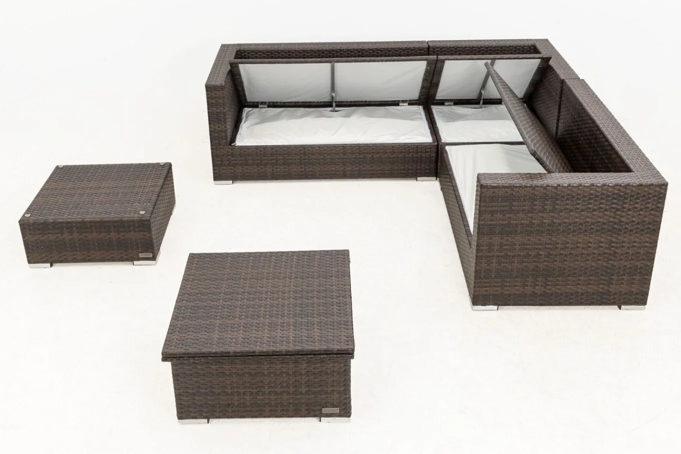 Best Gartenlounge, braun marmoriert, 6 Pers, Polyrattan, wasserfeste Kissenbox, inkl. Loungetisch Polyrattan-Gartenmöbel|Gartenlounge