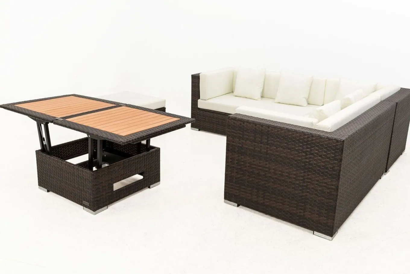 Best Gartenlounge, braun marmoriert, 6 Pers, Polyrattan, wasserfeste Kissenbox, inkl. Loungetisch Polyrattan-Gartenmöbel|Gartenlounge