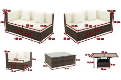 Best Gartenlounge, braun marmoriert, 6 Pers, Polyrattan, wasserfeste Kissenbox, inkl. Loungetisch Polyrattan-Gartenmöbel|Gartenlounge