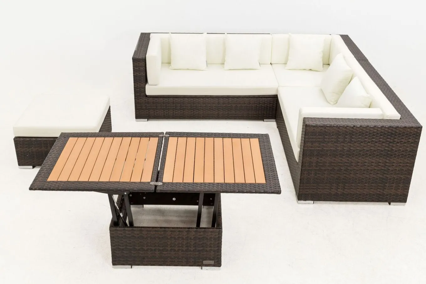 Best Gartenlounge, braun marmoriert, 6 Pers, Polyrattan, wasserfeste Kissenbox, inkl. Loungetisch Polyrattan-Gartenmöbel|Gartenlounge