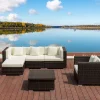 Online Gartenlounge, braun marmoriert, Polyrattan, 5 Pers, wasserfeste Kissenbox, inkl. Loungetisch Polyrattan-Gartenmöbel|Gartenlounge