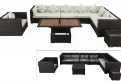 Hot Gartenlounge, braun marmoriert, Polyrattan, 8 Pers, wasserfeste Kissenbox, inkl. Loungetisch Polyrattan-Gartenmöbel|Gartenlounge