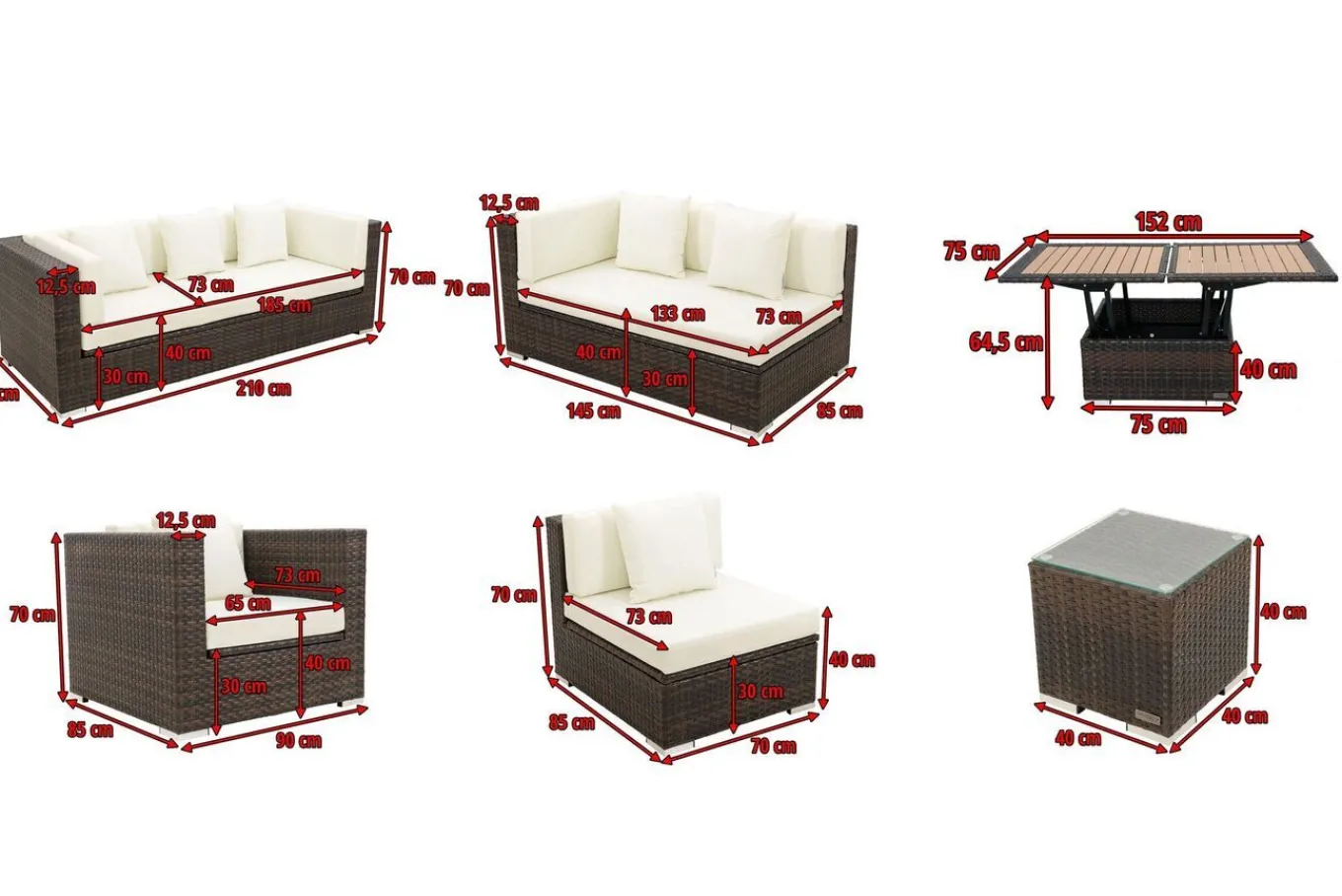 Hot Gartenlounge, braun marmoriert, Polyrattan, 8 Pers, wasserfeste Kissenbox, inkl. Loungetisch Polyrattan-Gartenmöbel|Gartenlounge
