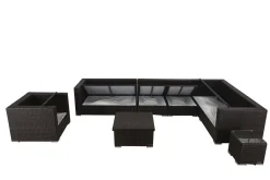 Hot Gartenlounge, braun marmoriert, Polyrattan, 8 Pers, wasserfeste Kissenbox, inkl. Loungetisch Polyrattan-Gartenmöbel|Gartenlounge