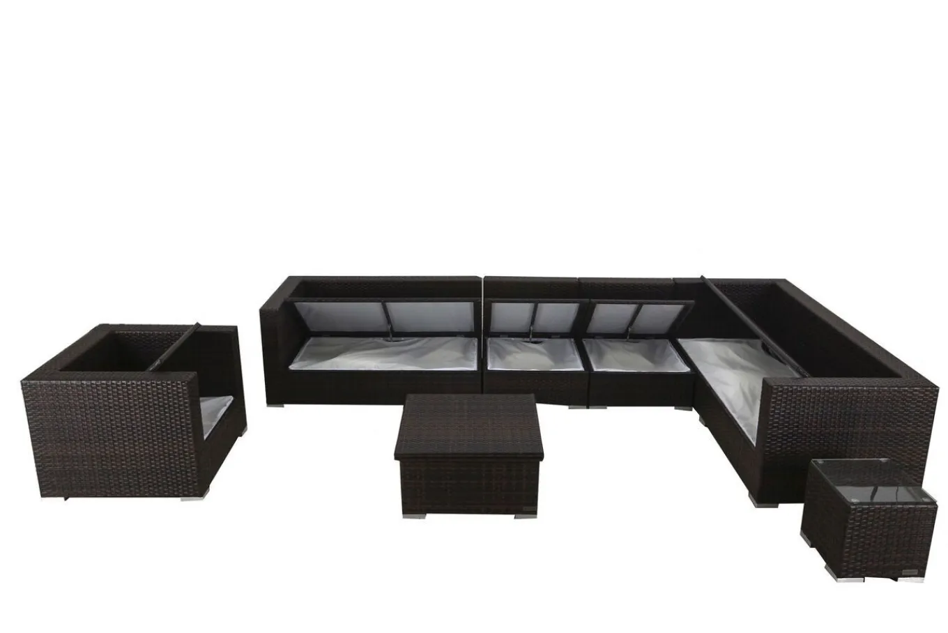 Hot Gartenlounge, braun marmoriert, Polyrattan, 8 Pers, wasserfeste Kissenbox, inkl. Loungetisch Polyrattan-Gartenmöbel|Gartenlounge