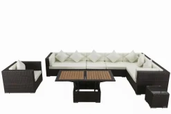 Hot Gartenlounge, braun marmoriert, Polyrattan, 8 Pers, wasserfeste Kissenbox, inkl. Loungetisch Polyrattan-Gartenmöbel|Gartenlounge