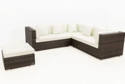 Clearance Gartenlounge, braun marmoriert, 6 Pers, Polyrattan, wasserfeste Kissenbox Polyrattan-Gartenmöbel