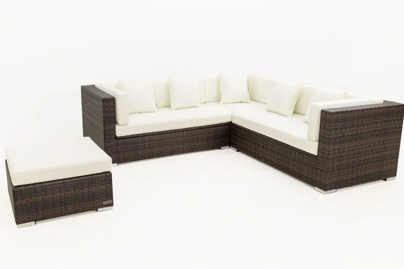 Clearance Gartenlounge, braun marmoriert, 6 Pers, Polyrattan, wasserfeste Kissenbox Polyrattan-Gartenmöbel