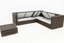 Clearance Gartenlounge, braun marmoriert, 6 Pers, Polyrattan, wasserfeste Kissenbox Polyrattan-Gartenmöbel