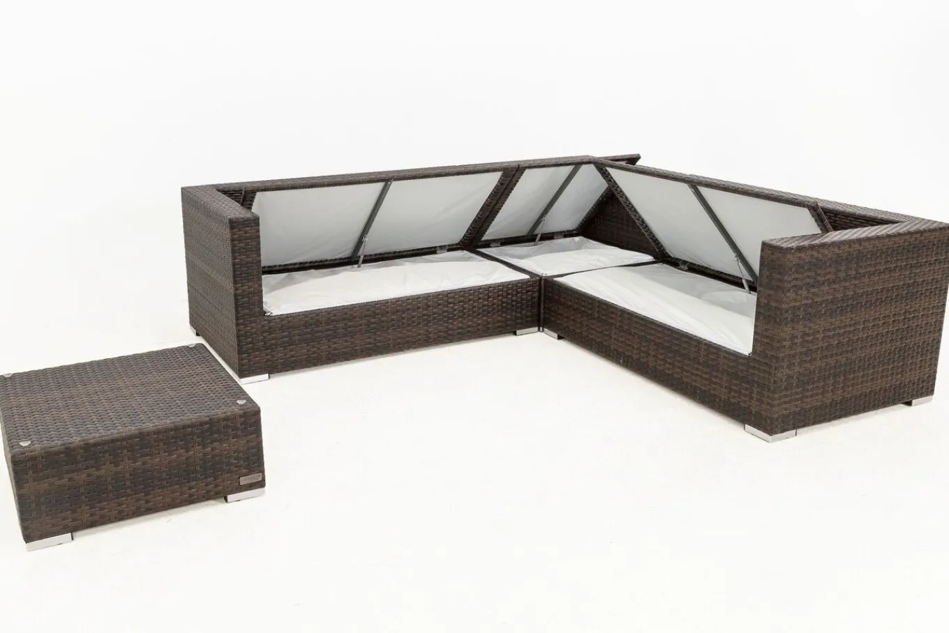 Clearance Gartenlounge, braun marmoriert, 6 Pers, Polyrattan, wasserfeste Kissenbox Polyrattan-Gartenmöbel