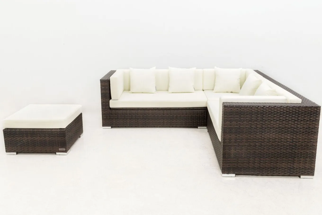 Clearance Gartenlounge, braun marmoriert, 6 Pers, Polyrattan, wasserfeste Kissenbox Polyrattan-Gartenmöbel