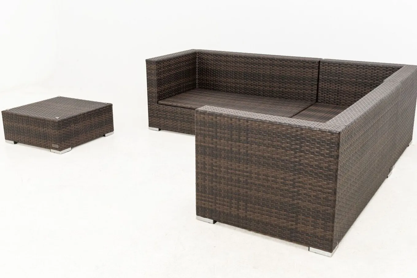Clearance Gartenlounge, braun marmoriert, 6 Pers, Polyrattan, wasserfeste Kissenbox Polyrattan-Gartenmöbel