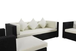 Online Gartenlounge, creme/weiß, schwarz, Polyrattan, für 6 Personen, wasserfeste Kissenbox Polyrattan-Gartenmöbel|Gartenlounge