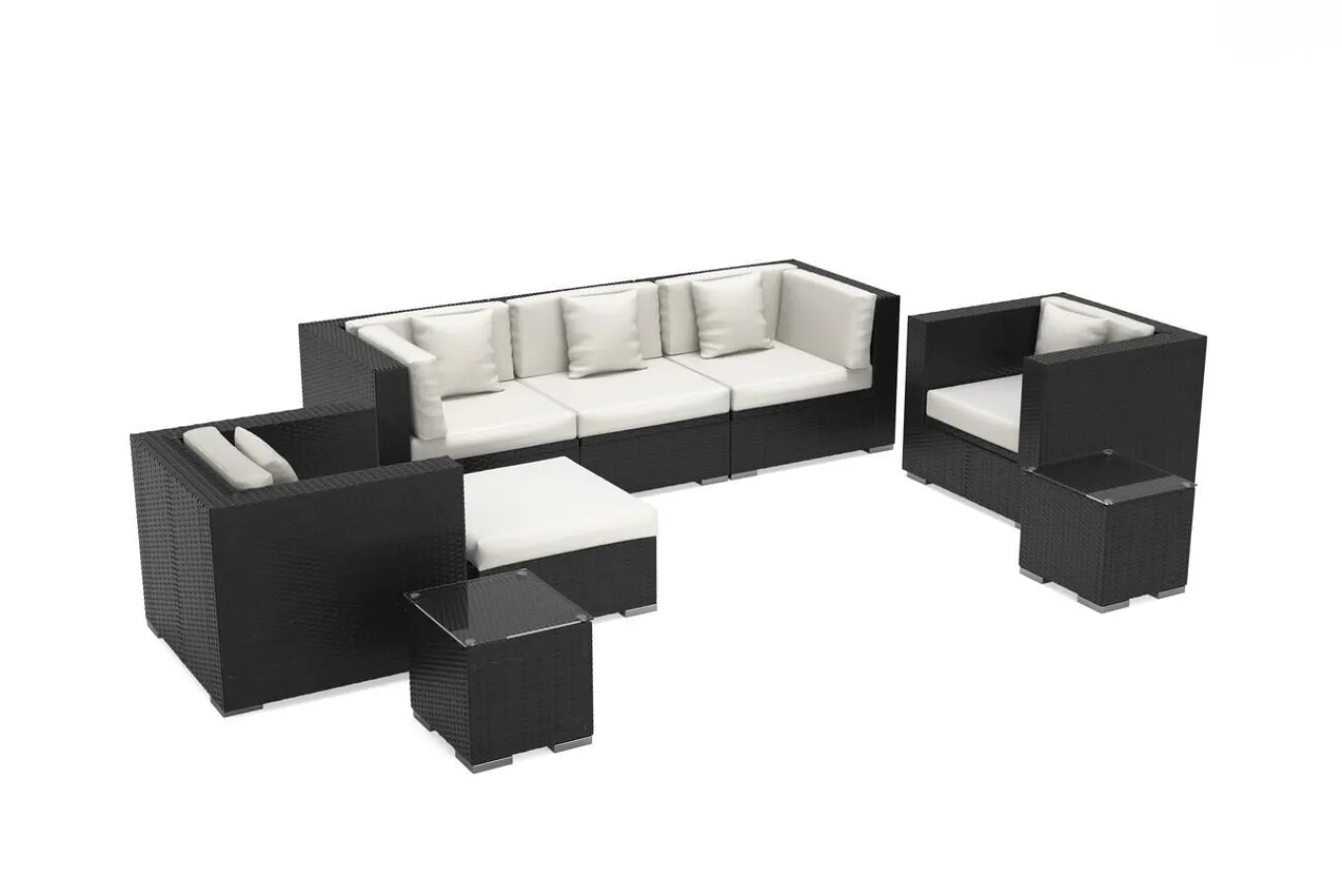 Online Gartenlounge, creme/weiß, schwarz, Polyrattan, für 6 Personen, wasserfeste Kissenbox Polyrattan-Gartenmöbel|Gartenlounge