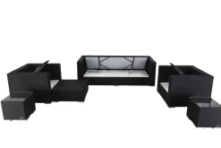 Online Gartenlounge, creme/weiß, schwarz, Polyrattan, für 6 Personen, wasserfeste Kissenbox Polyrattan-Gartenmöbel|Gartenlounge