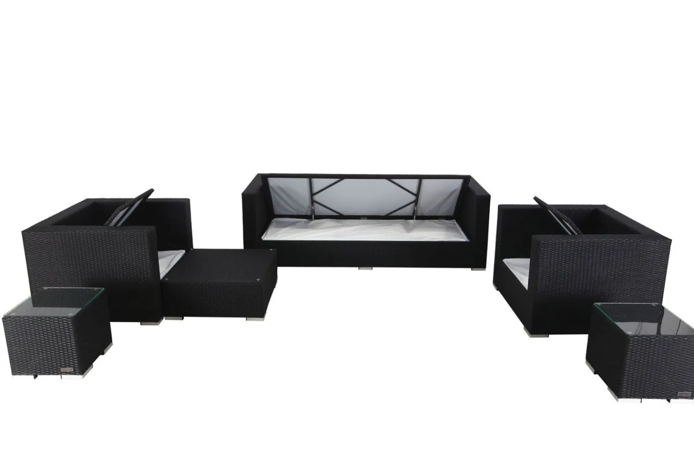 Online Gartenlounge, creme/weiß, schwarz, Polyrattan, für 6 Personen, wasserfeste Kissenbox Polyrattan-Gartenmöbel|Gartenlounge