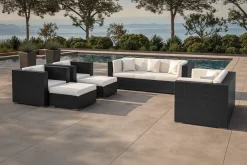 New Gartenlounge, creme/weiß, schwarz, Polyrattan, für 9 Personen, wasserfeste Kissenbox Polyrattan-Gartenmöbel|Gartenlounge