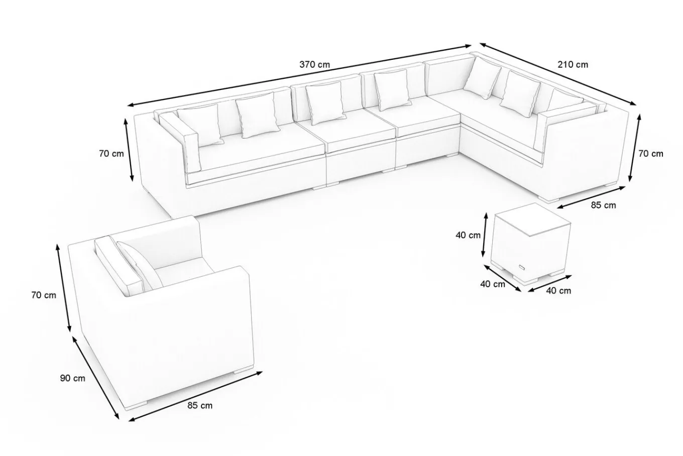 Hot Gartenlounge, creme/weiß, schwarz, Polyrattan, für 8 Personen, wasserfeste Kissenbox Polyrattan-Gartenmöbel|Gartenlounge