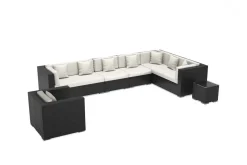 Hot Gartenlounge, creme/weiß, schwarz, Polyrattan, für 8 Personen, wasserfeste Kissenbox Polyrattan-Gartenmöbel|Gartenlounge