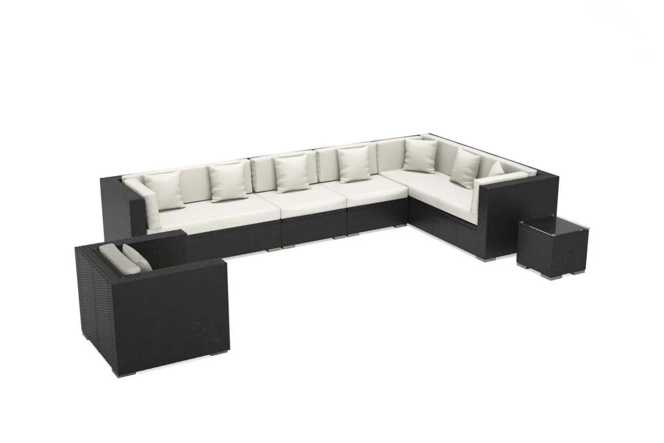 Hot Gartenlounge, creme/weiß, schwarz, Polyrattan, für 8 Personen, wasserfeste Kissenbox Polyrattan-Gartenmöbel|Gartenlounge