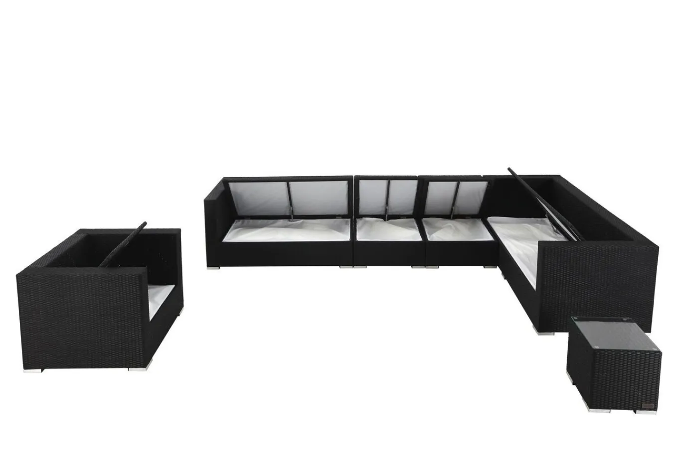 Hot Gartenlounge, creme/weiß, schwarz, Polyrattan, für 8 Personen, wasserfeste Kissenbox Polyrattan-Gartenmöbel|Gartenlounge